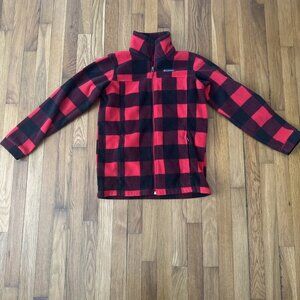 Columbia Buffalo Plaid Red Black Youth Fleece Zip Jacket Size L (14/16)